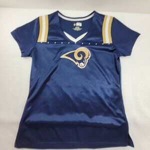 St. Louis Rams shirt Women's L Blue NFL Bling mesh V-neck embroidered